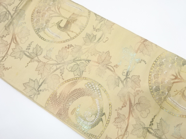 JAPANESE KIMONO / ANTIQUE FUKURO OBI / SILK / WOVEN WISTERIA & GRAPE ARABESQUE